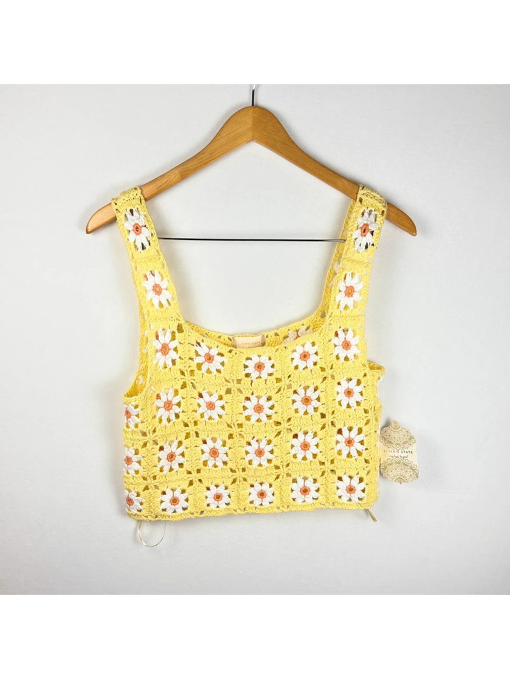 NWT Altar'd State yellow crochet tank top